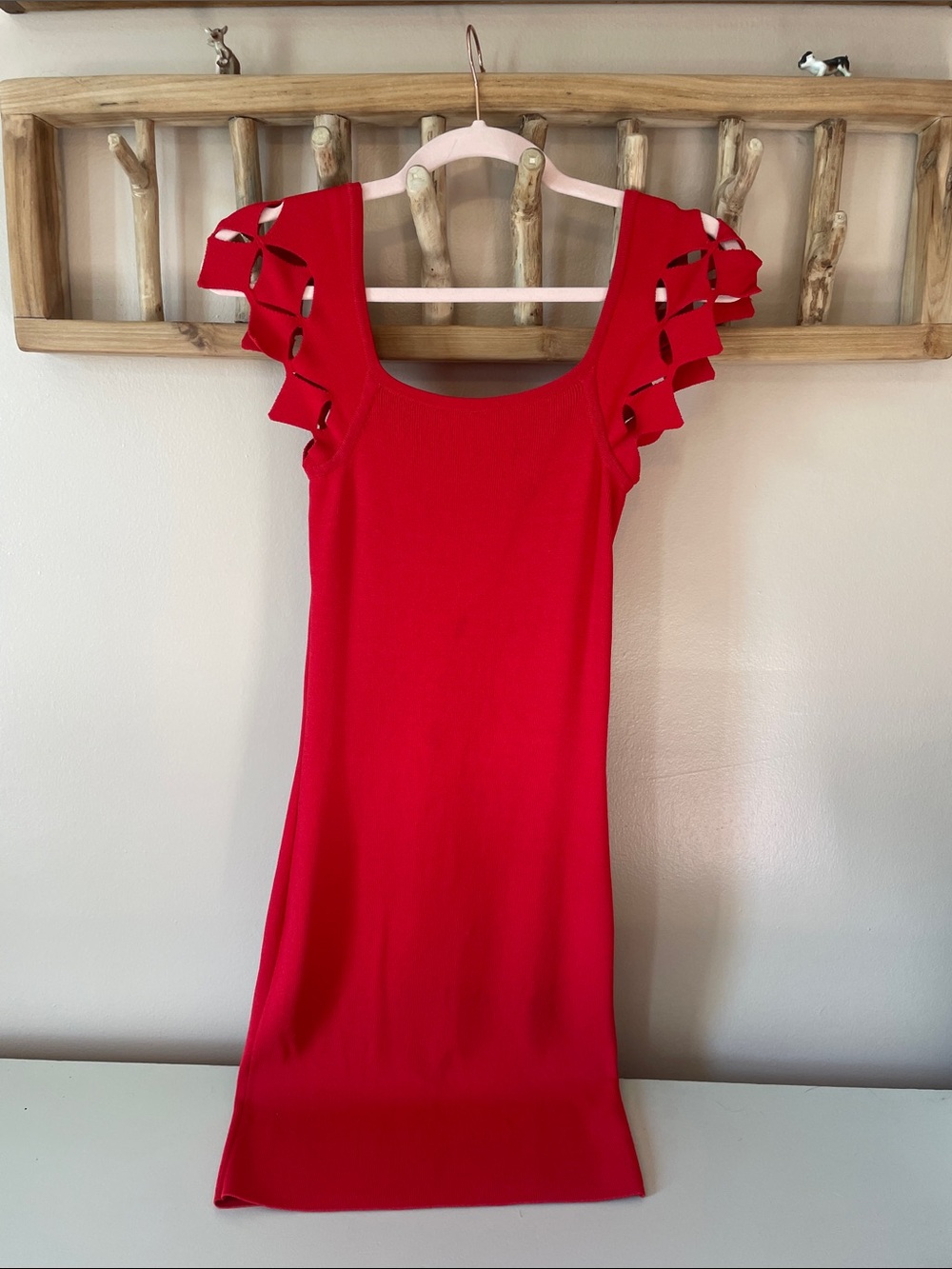 ALI & JAY Vibrant Red Ruffle Cutout Mini Dress